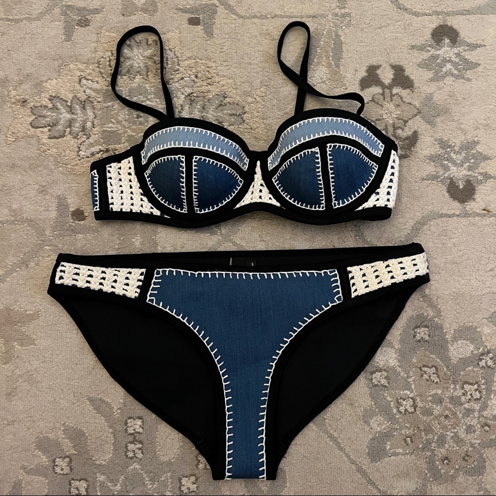 Blue Crochet Neoprene Triangl Bikini